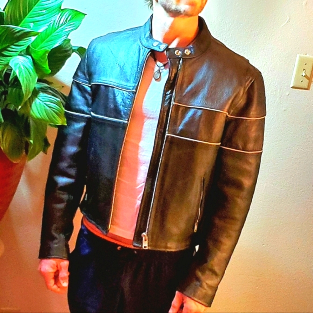 Like new- Unik Cafe racer style leather jacket sz 42 - Picture 3 of 11